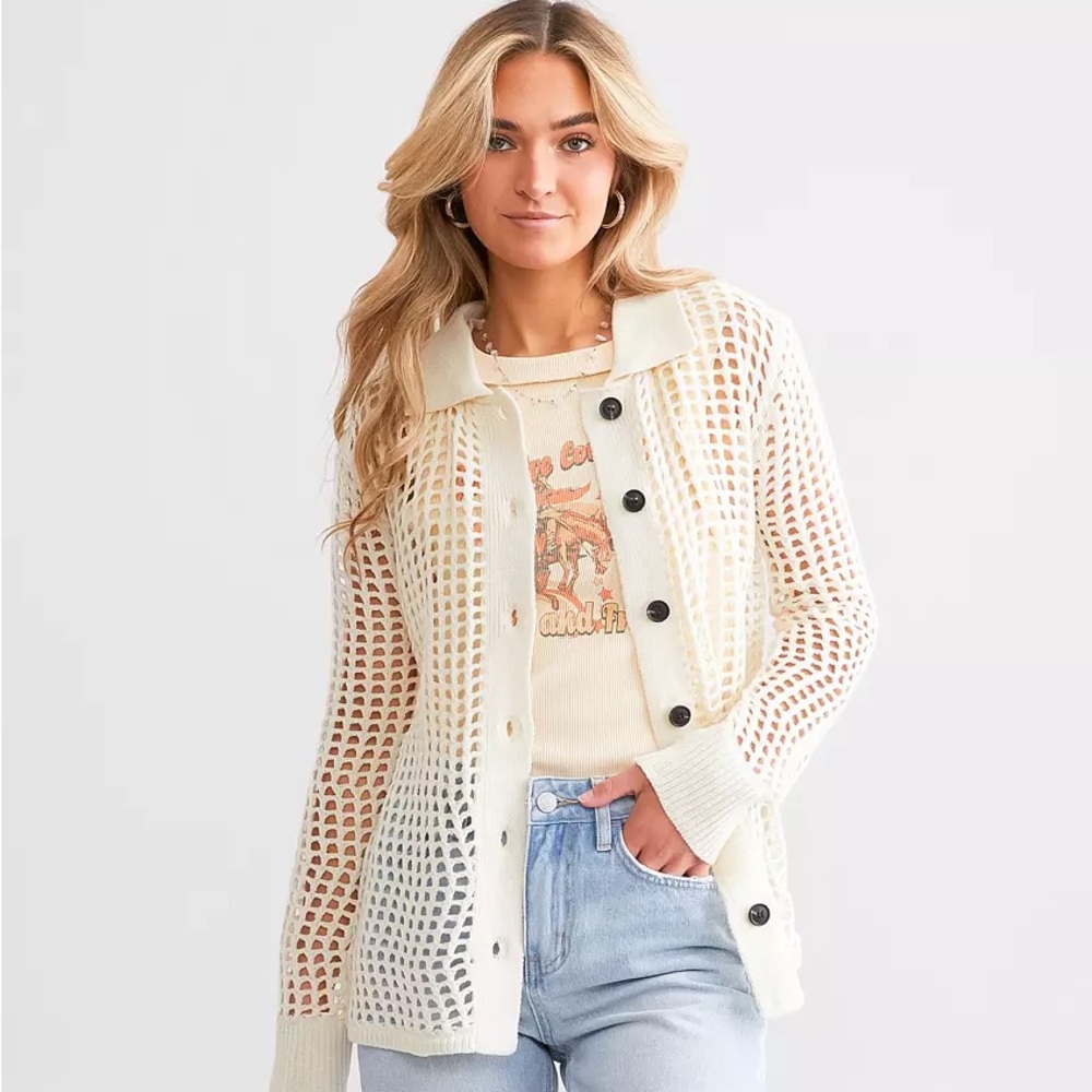 Double Zero Open Stitch Cardigan Sweater